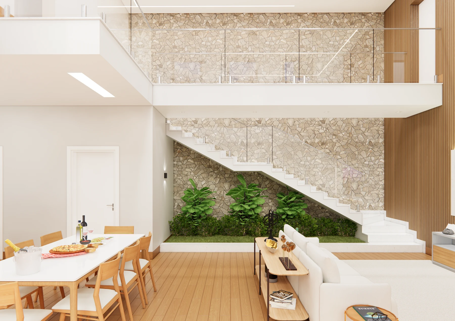 Escada e jardim interno